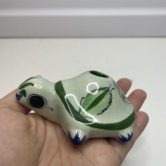Vintage Green TONALA Pottery Turtle Artist Signed Incense Burner - Picture 4 of 9